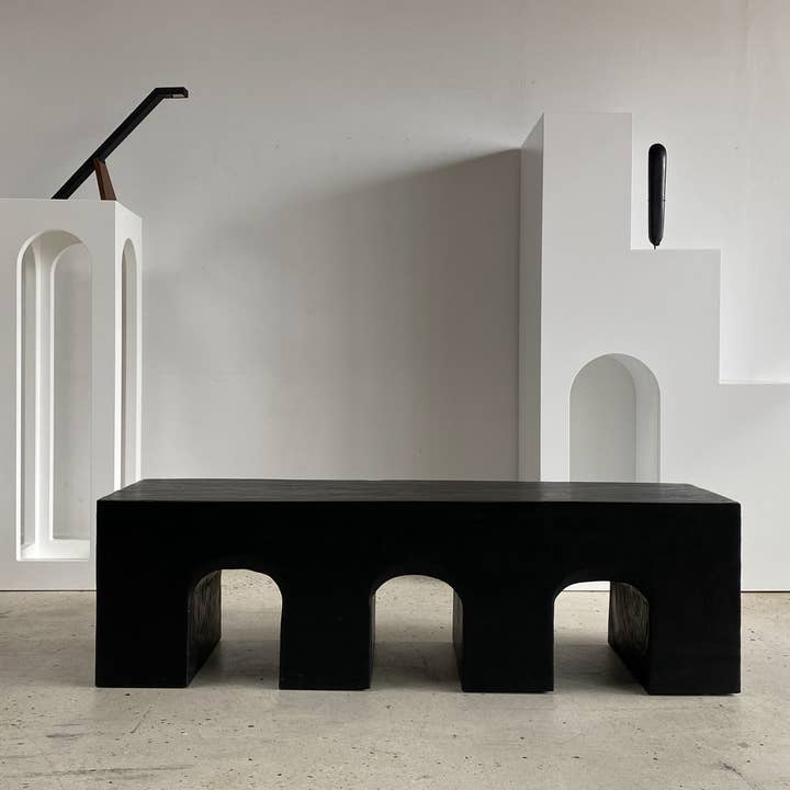 Office Objets - Wholesale Bench - Solid monoxyle wooden bench with sculpted base in 3 arches - Black color84