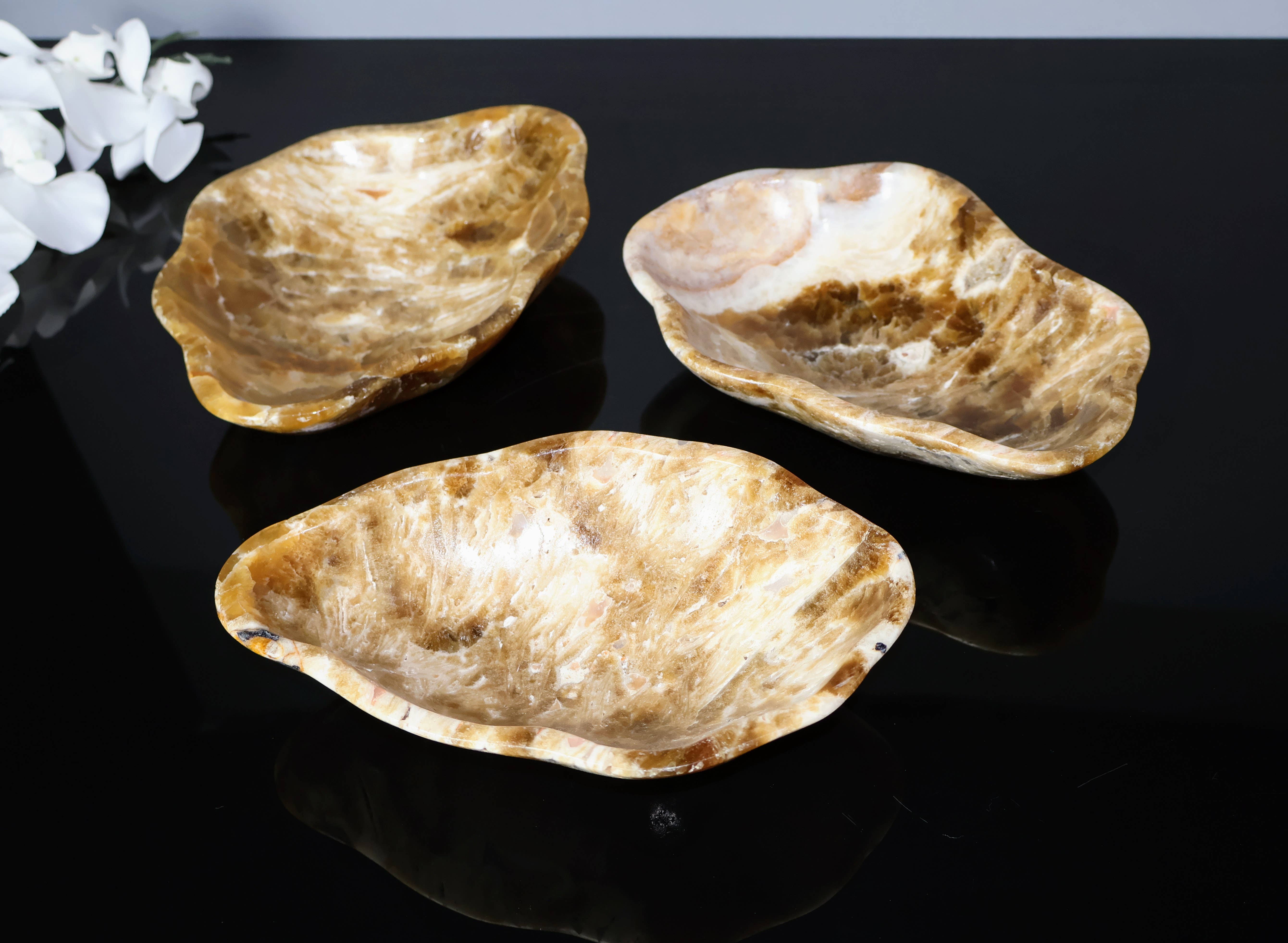 OnyxBowl - Wholesale Jewelry Dish - Chocolate Onyx Stone Trinket Trays (3 Pack) Luxury Decor2