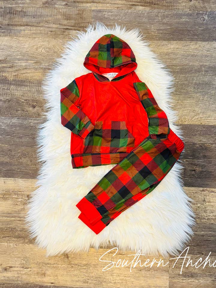 Red Plaid Jogger set for wholesale by Southern Anchor