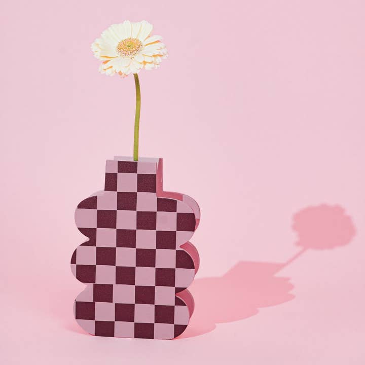 Vaso de madeira PINK CHECK, presente para casa, decoração de dopamina, interior por atacado de milin