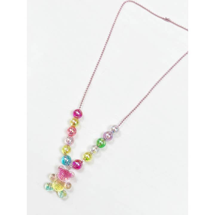 MULTI Kids Colorful Teddy Bear Beaded Necklace for wholesale on Faire