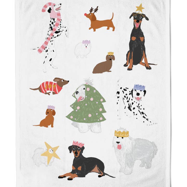 Illustrated Cotton Tea Towel - Christmas Dogs 2 for wholesale by Olive and Clive