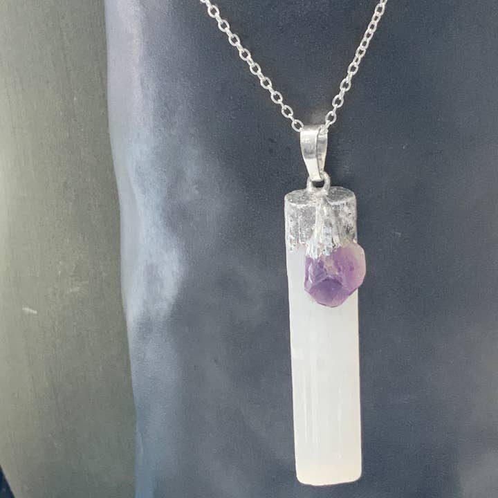 Peace Love Bling - Wholesale Pendant/Charm Necklace - Amethyst Selenite Necklace