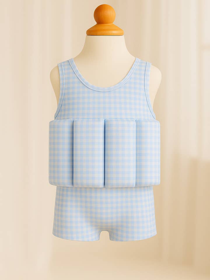Blue Check - Short Sleeve Floatsuit - LITTLE SOLEIL for wholesale by Little Soleil