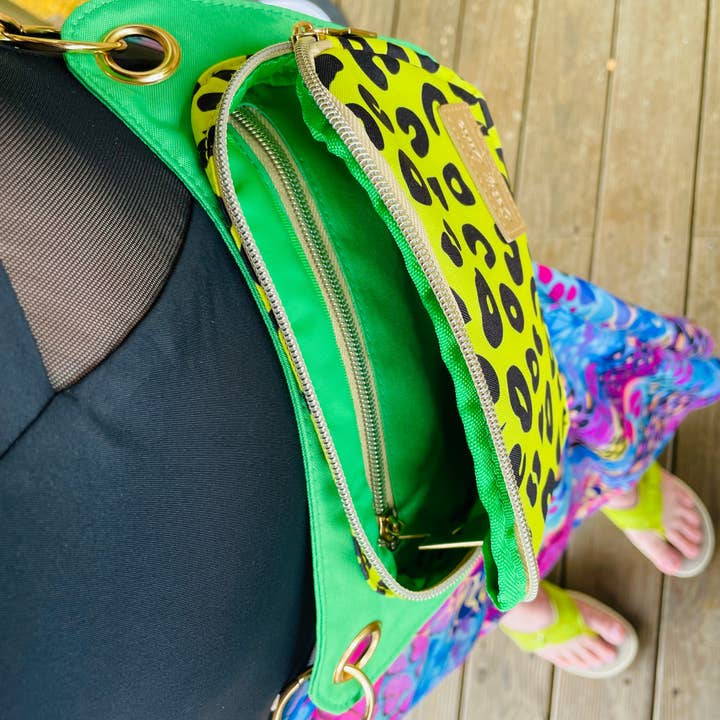 Betsy Dare - Wholesale Belt Bag - Women's - Yellow Electric Leopard Lisa Convertible Crossbody Belt Bag2