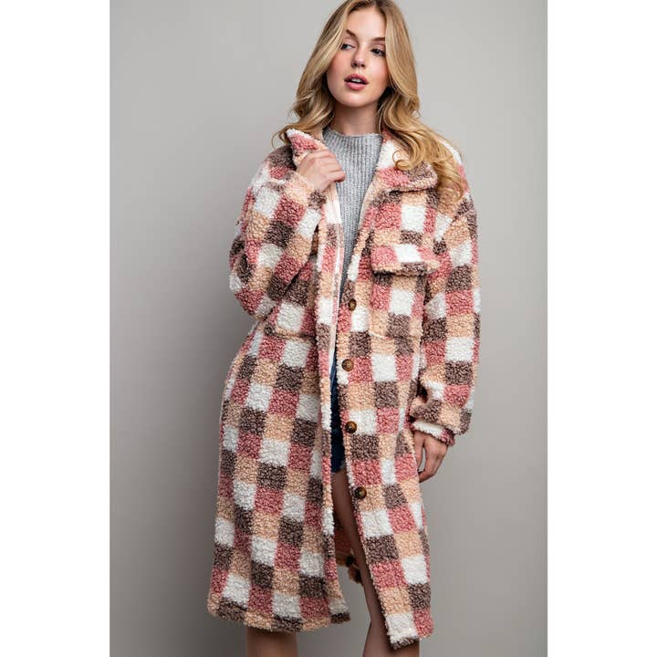 Sweet Generis - Wholesale Jacket - Women's - PLAID TEDDY OVERSIZE JACKET