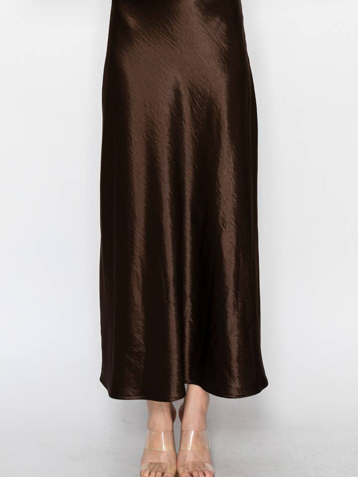 Silky Bias Cut Satin Midi Skirt for wholesale by Nabae Clothing