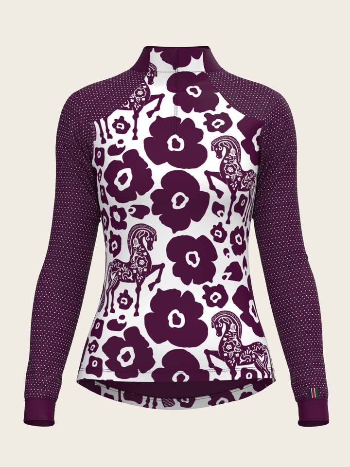 Espoir Equestrian – Parte de cima de desporto - Mulher por atacado – Camisola de Sol com Fecho de Correr até ao Peito em Malha Desportiva Mulberry Splash0