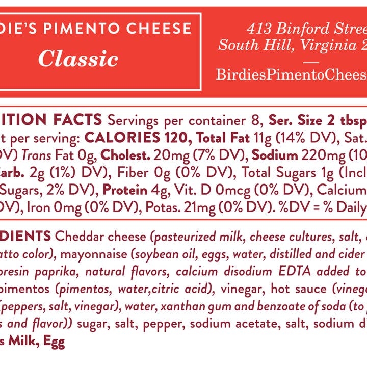 Birdie's Pimento Cheese - Wholesale Cheese - Classic Pimento Cheese