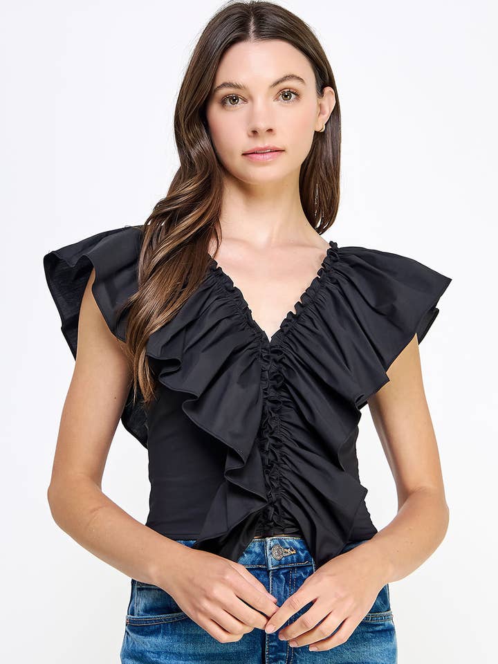Strut & Bolt - Wholesale Blouse - Women's - Ruffle Detail Poplin Sleeveless Top