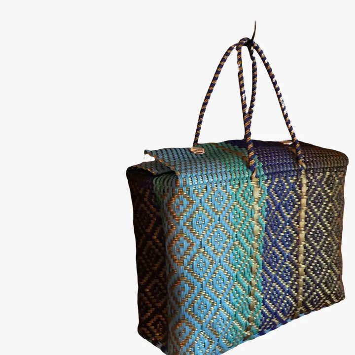 The Faria - Wholesale Beach bag - Turquoise Handwoven recycled plastic beach Bags 1