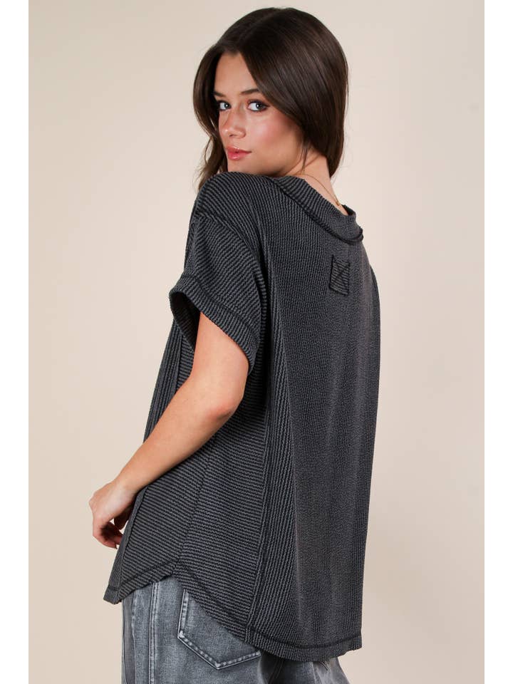 VERY J – wholesale Knit top – Women's – NT12075-Soft Two Tone Casual Comfy Ribbed Knit Top32