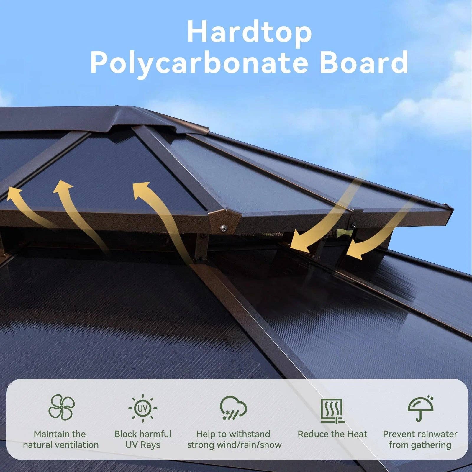 ShipItFurniture - Wholesale Outdoor Ornament/Decor - 10 Ft. X 12 Ft. Hardtop Gazebo, Double Polycarbonate Roof Aluminum Frame Gazebo W/Curtain and Netting, Brown2