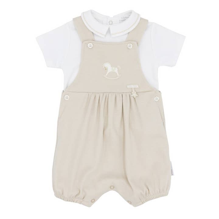 SITGES Boys Beige Rocking Horse Short Dungaree Set for wholesale by Blues Baby
