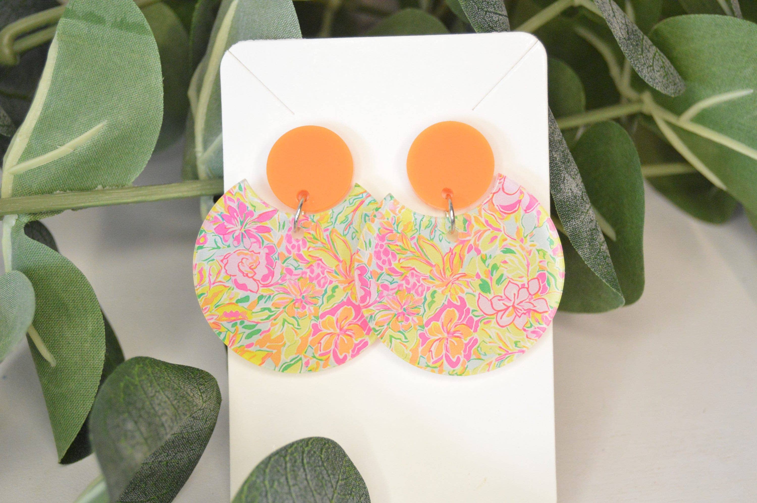 The Adorned Fox – wholesale Dangle earrings – Preppy Earrings, Colorful Notched Circle Earrings, Floral4