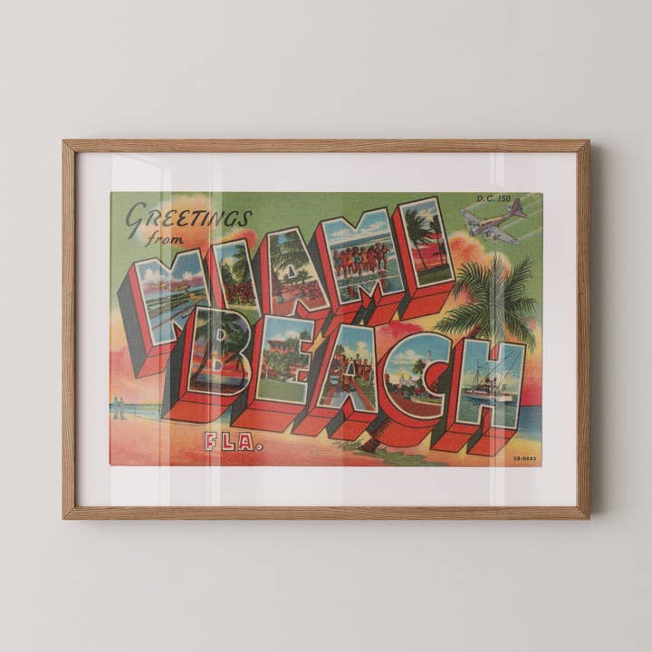 Greetings from Miami Beach Postcard Fine Art Paper Print for wholesale by Retrospect Studios
