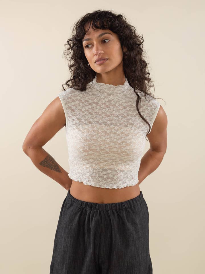 NLT - Wholesale Blouse - Women's - Lara Floral Mock Neck Jacquard Mesh Tank