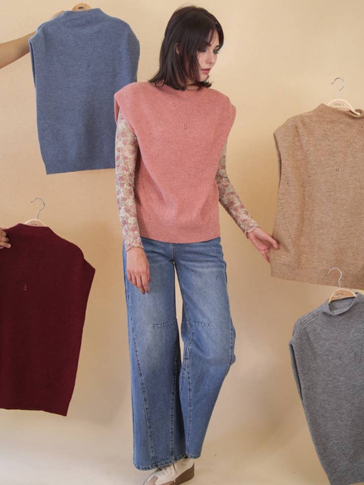 VERY J - Wholesale Sweater Vest - Women's - 12W3391N-Soft Knit Sweater Vest Top6