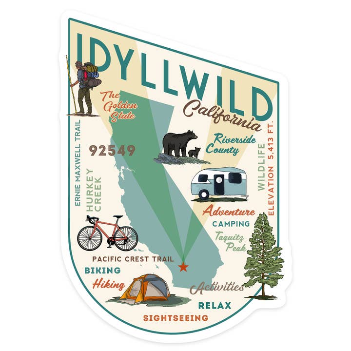 PEGATINAS Idyllwild, California, tipografía e iconos para venta al por mayor de Lantern Press
