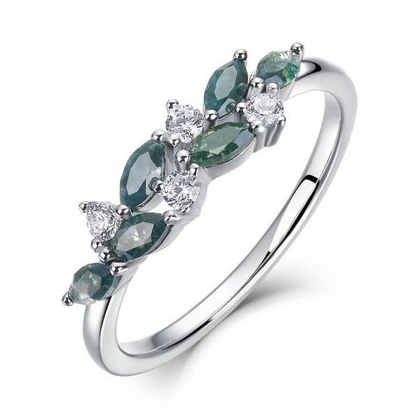 S925 Sterling Silver Geometric Leaf Green Moss Ring for wholesale by Gioiellin - S925 Silver Jewelry
