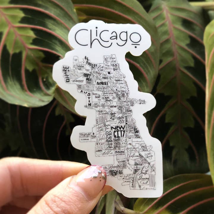 Chicago Map Sticker | Die-Cut 4" for wholesale by Traveling Calligrapher