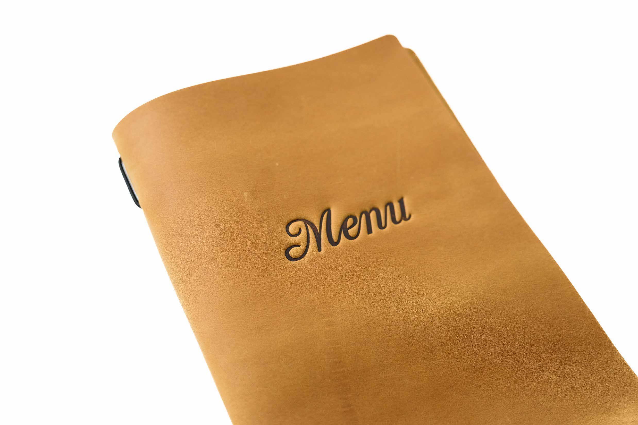 Inko Horeca Accessories – wholesale Mappar – Läder menymapp med gummilist för a5-ark1