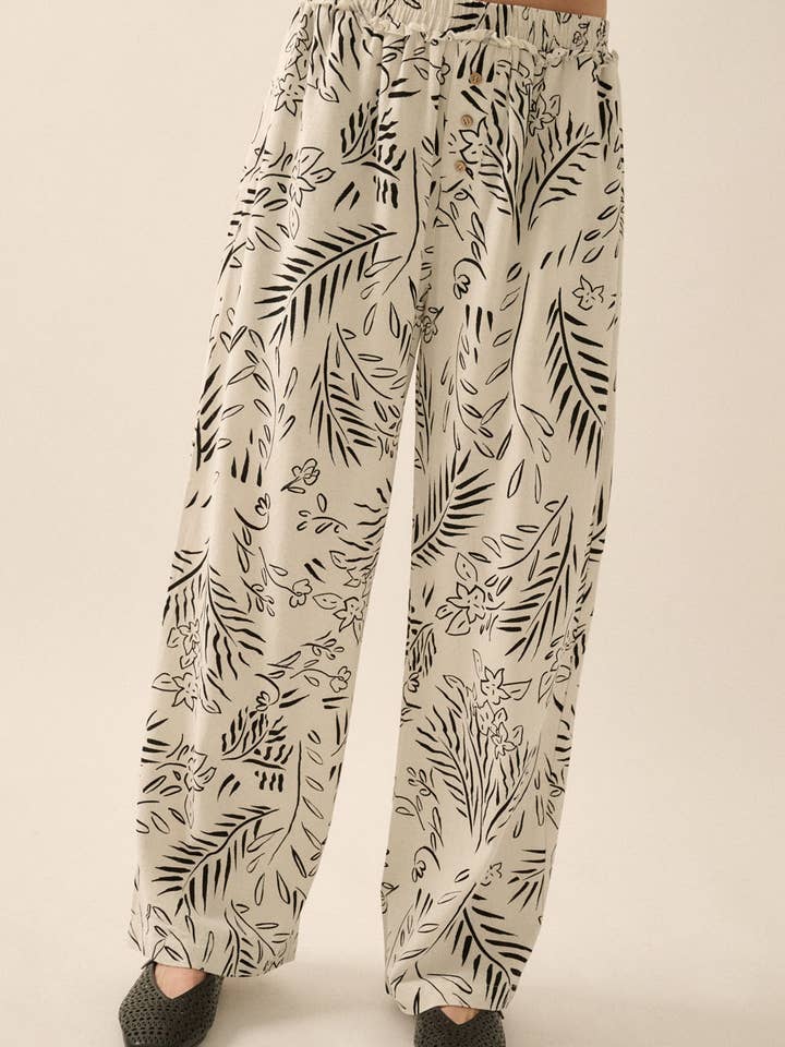 Floral-Print Elastic-Waist Wide-Leg Pants for wholesale by Promesa USA