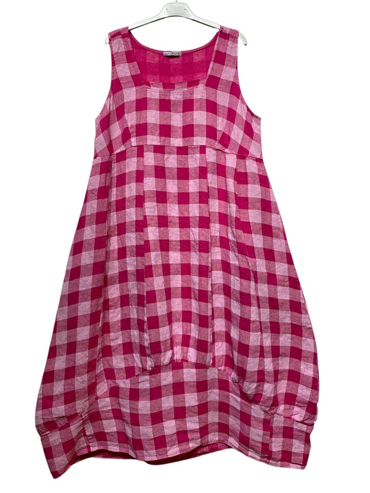 LINEN & COTTON HOUSE - Wholesale Dress β Women's - LINEN DRESS WITH POCKETS, GINGHAM CHECK PATTERN 32237