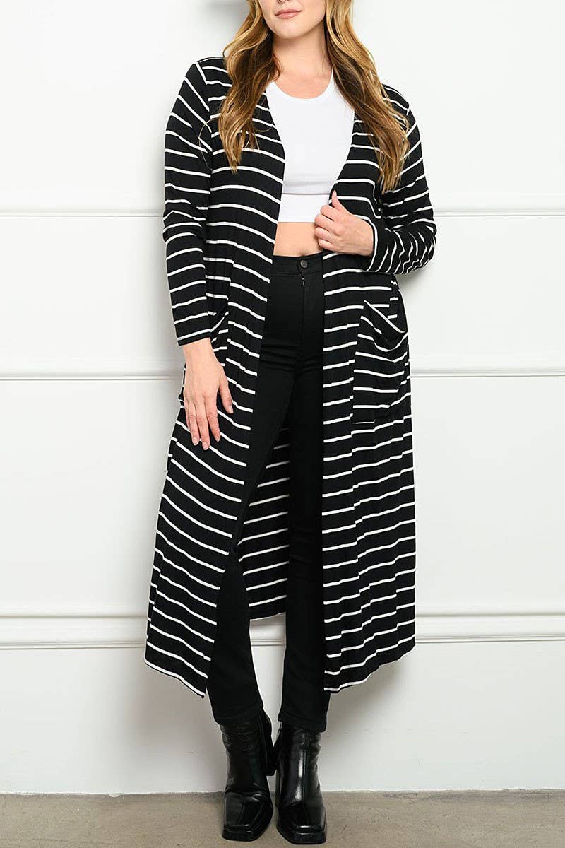 ROUSSEAU – wholesale Cardigan – Women’s – STRIPES WITH POCKETS LONG SLEEVE CARDIGAN5
