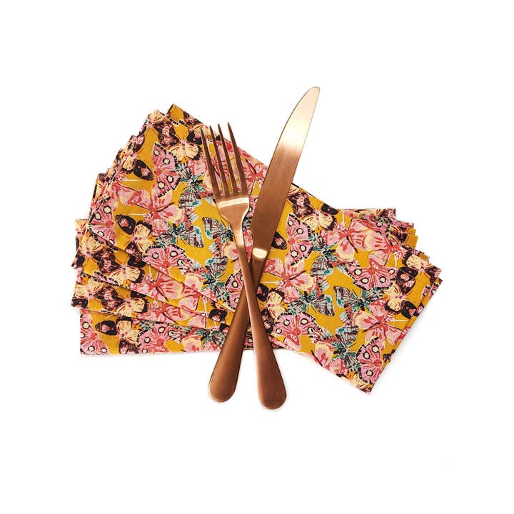 90 West Linen Co. - Wholesale Dinner & Cloth Napkin - Golden Butterfly Cloth Napkins, Set of 416