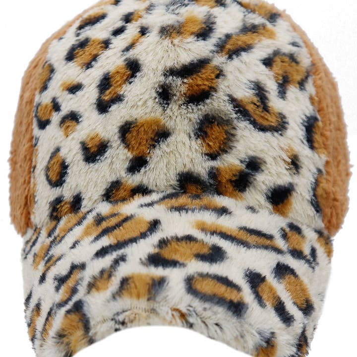 Cap Zone - Wholesale Baseball cap โ Women's - Leopard Fuzzy Faux Fur Fluffy Baseball Cap1
