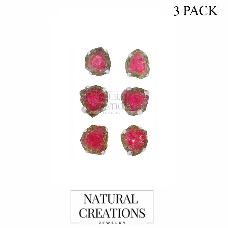 Nature Crafts – wholesale Stud/post earrings – Natural Rough Watermelon Tourmaline Stud Earrings in Silver1