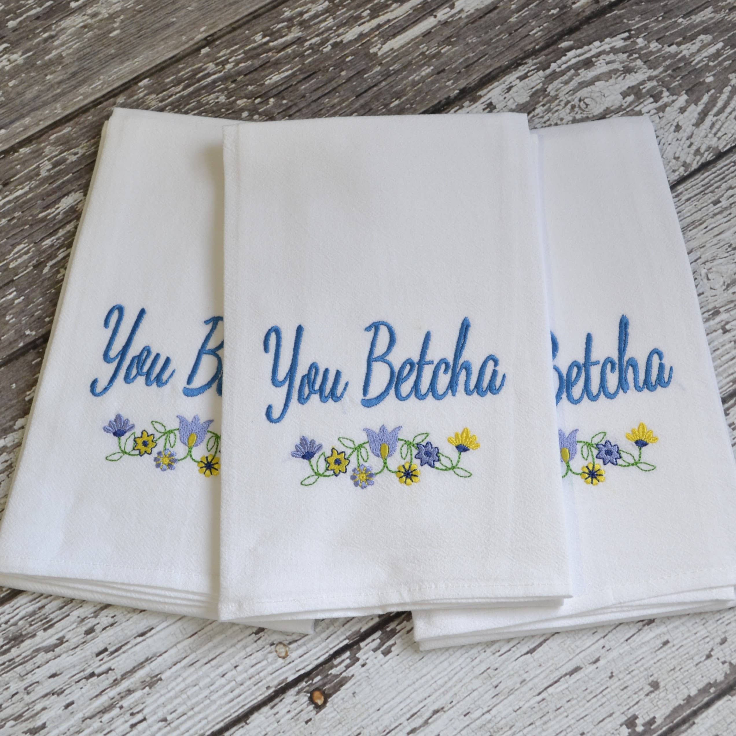 SewMuchMoreStore - Vente Torchons - Torchon "You Betcha", torchon en floursack brodé, Midwest4