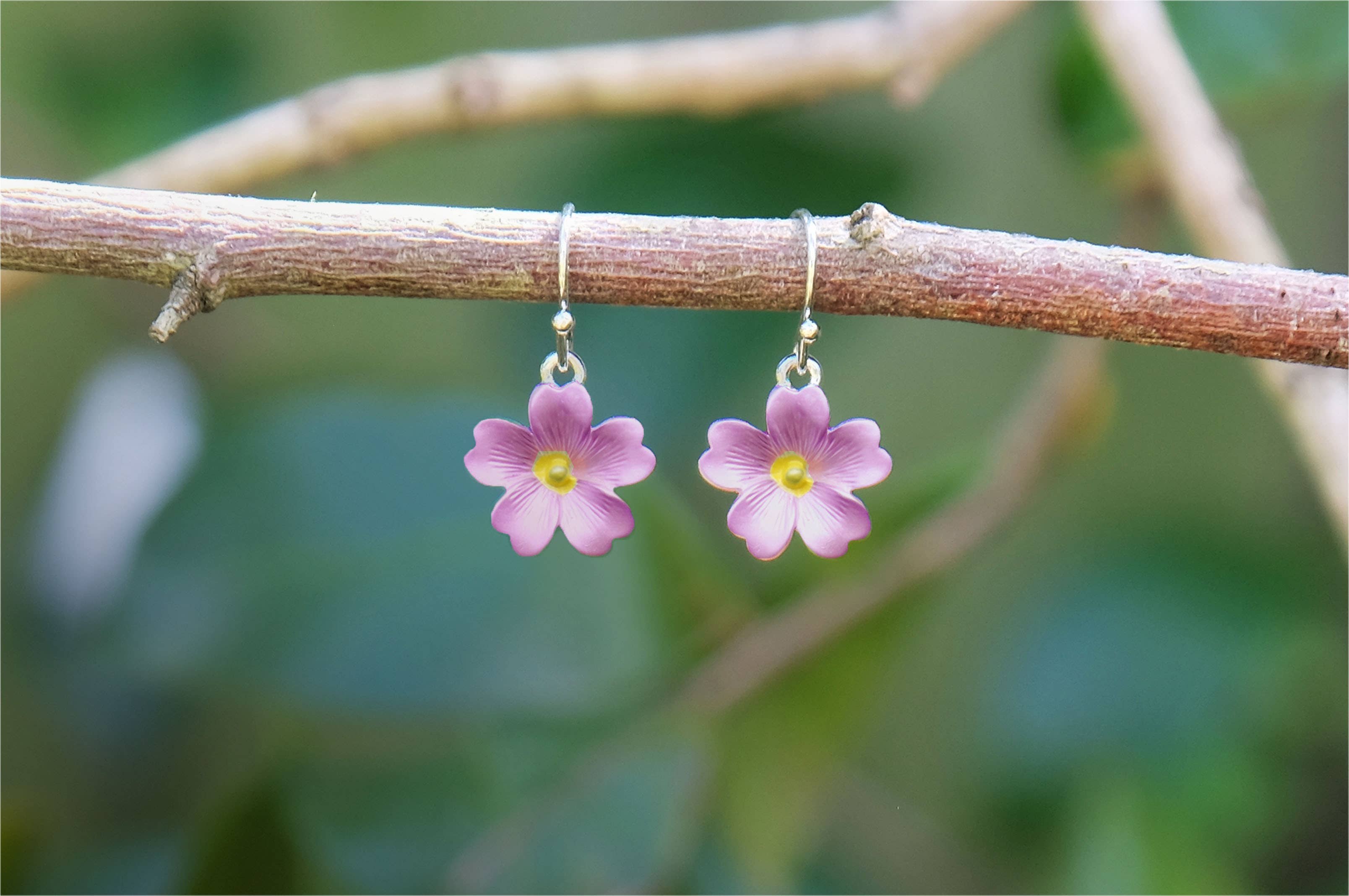 Alexander Thurlow & Co Ltd - Wholesale Dangle Earrings - Primrose Pink Flower Drop Hook Earrings