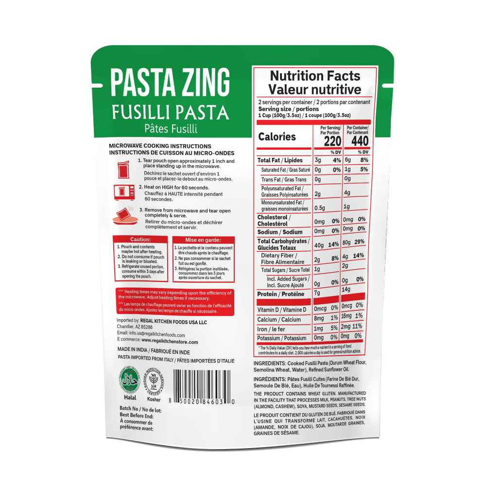 Regal Kitchen Foods - Wholesale Pasta - Pasta Zing Fusilli Pasta - 7.05 Ounce1