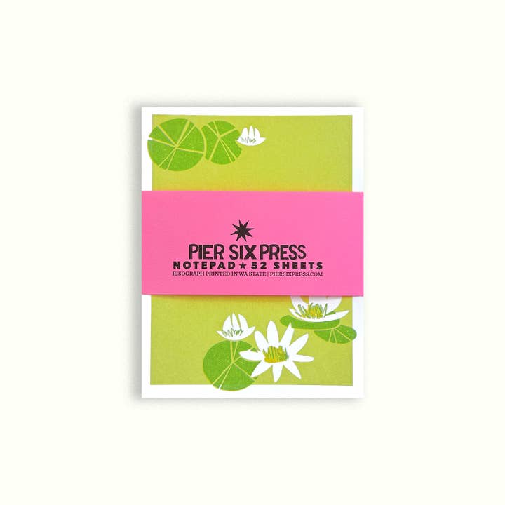 Lily Pond Pad - Risograph 'Little Jotter' Notepad for wholesale by Pier Six Press