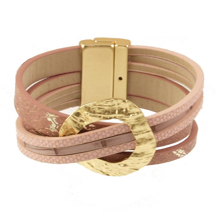 Origin Jewelry - Wholesale Bangle Bracelet - Circle Hammered Vegan Leather Bracelets in Multi Tones