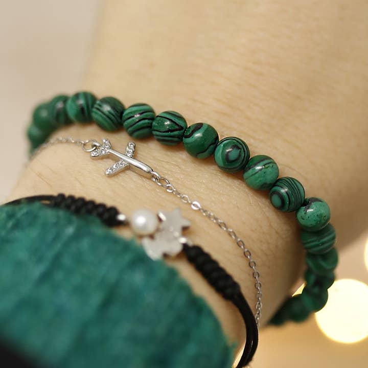 Ethike.eu - Wholesale Beaded Bracelet - Malachite 3 pcs stone bracelets1