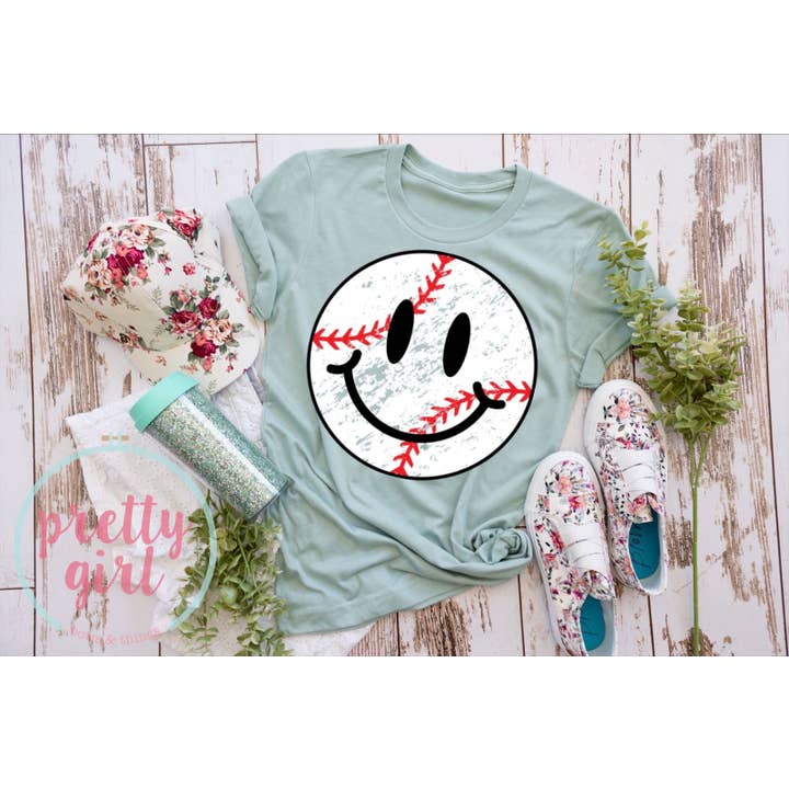 Baseball smiley face ADULT TSHIRT for wholesale by Pretty Girl Bows and Things