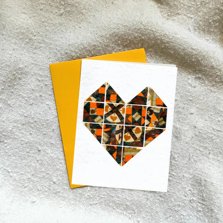 Biglietto di auguri Quilt Block (cuore) per la vendita all'ingrosso da parte di Cozy Arts