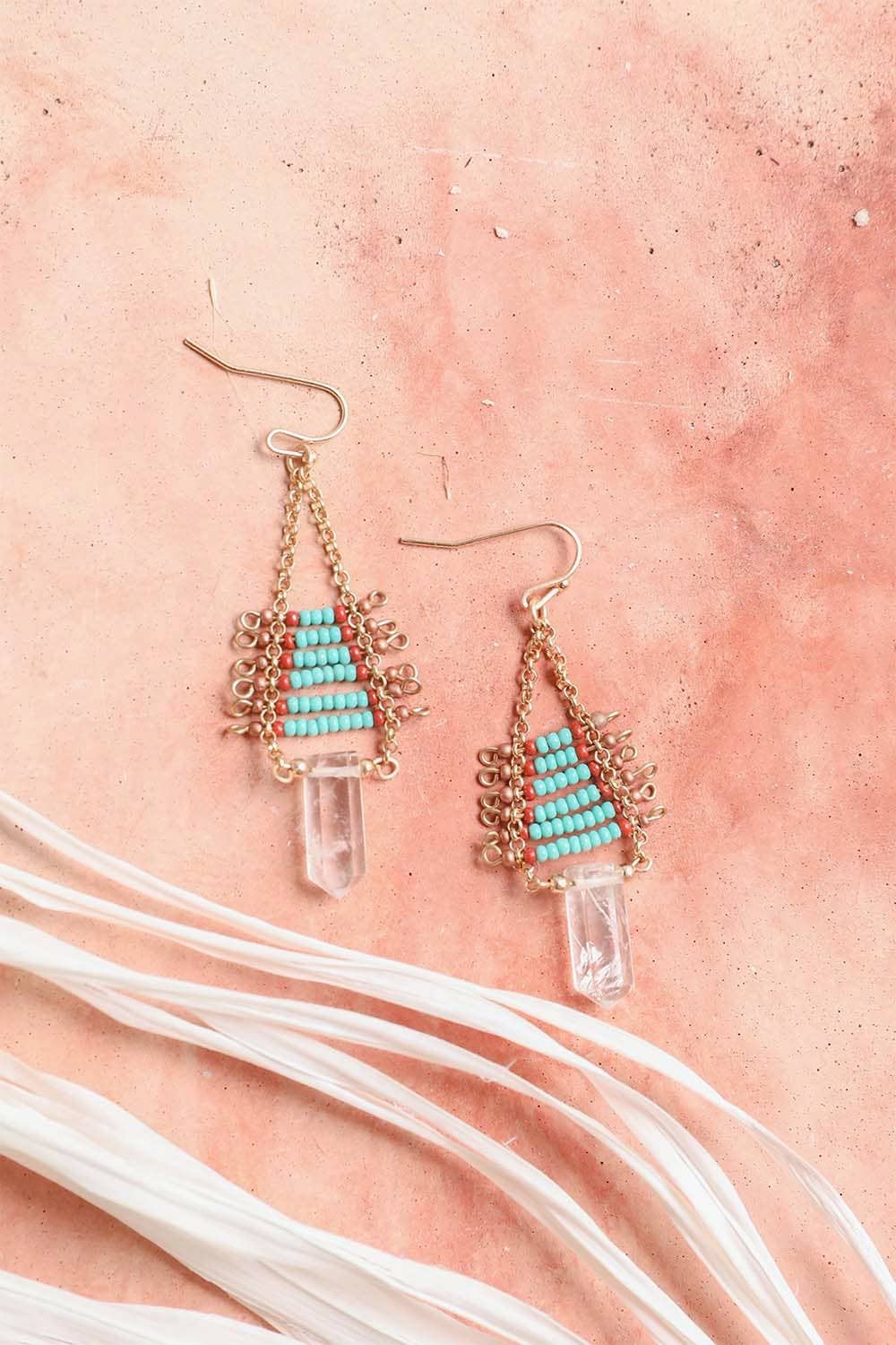 Leto Accessories – wholesale Dangle earrings – Seed Bead Earrings with Crystal Drop – Boho Pyramid Design3