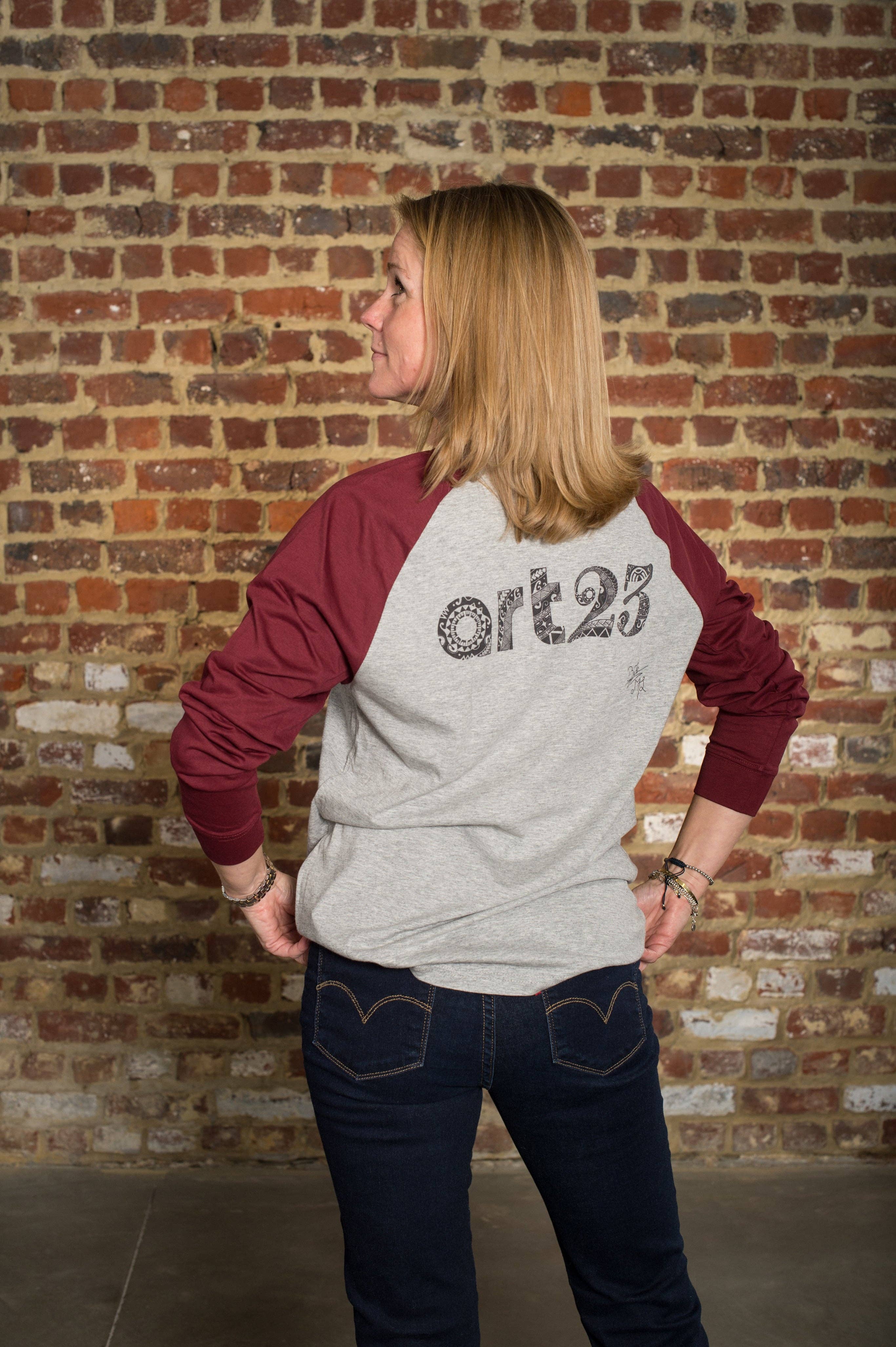 Grey ART23H Gray & Bordeaux Long Sleeve T-Shirt for wholesale on Faire0