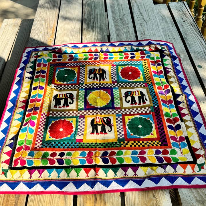 Tesoros Trading Company - Wholesale Tapestry/Textile - Vintage Chakla Folk Art Textile, India3