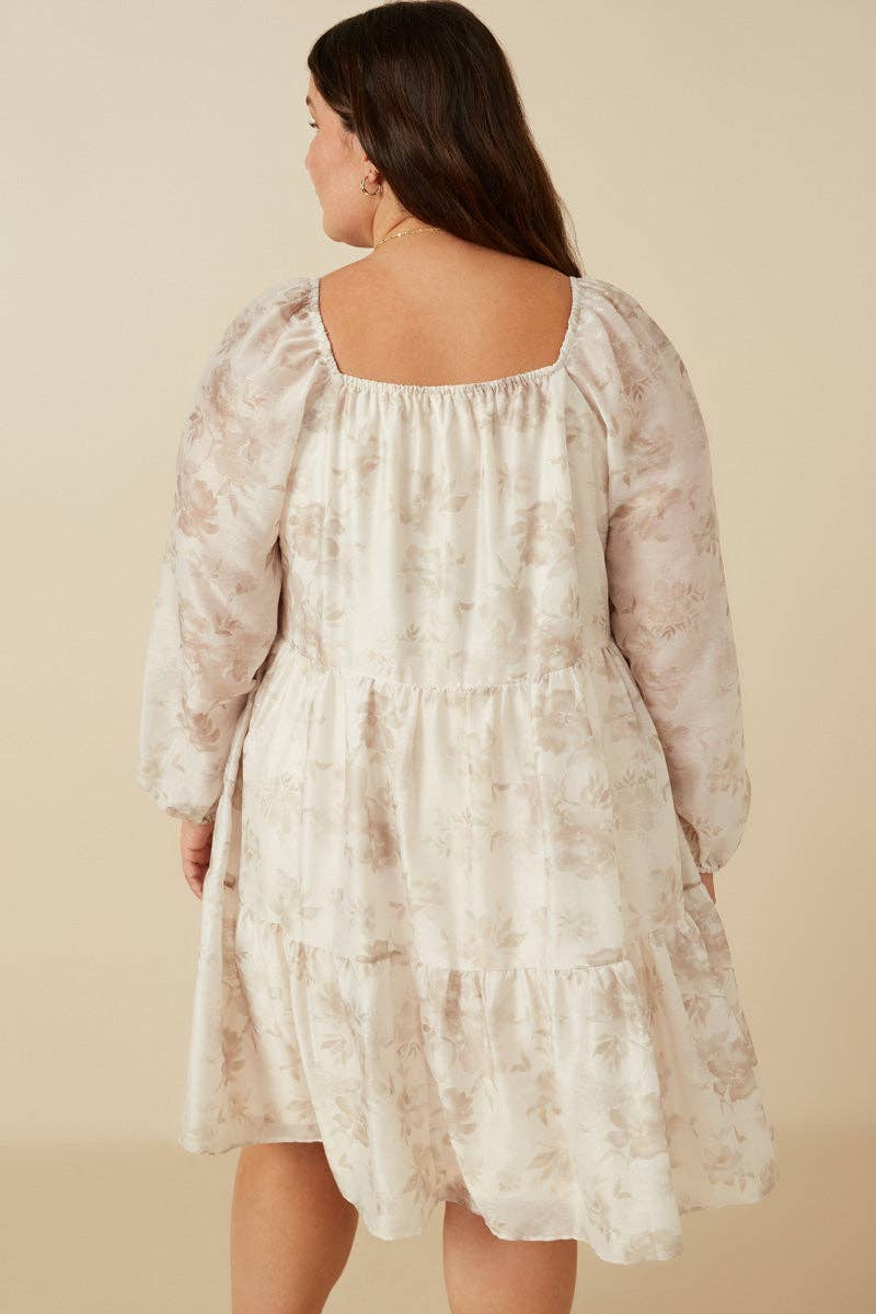 Crema Vestido de organza con estampado floral y escote corazón para mujer de venta al por mayor en Faire11