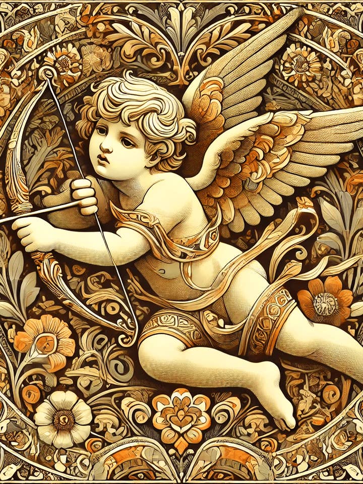 Art Nouveau Cupid - Vægkunsttryk - Firkantet plakat - 8"x8" kunstværk - 12"x12" mat for engroshandel hos Mowbi