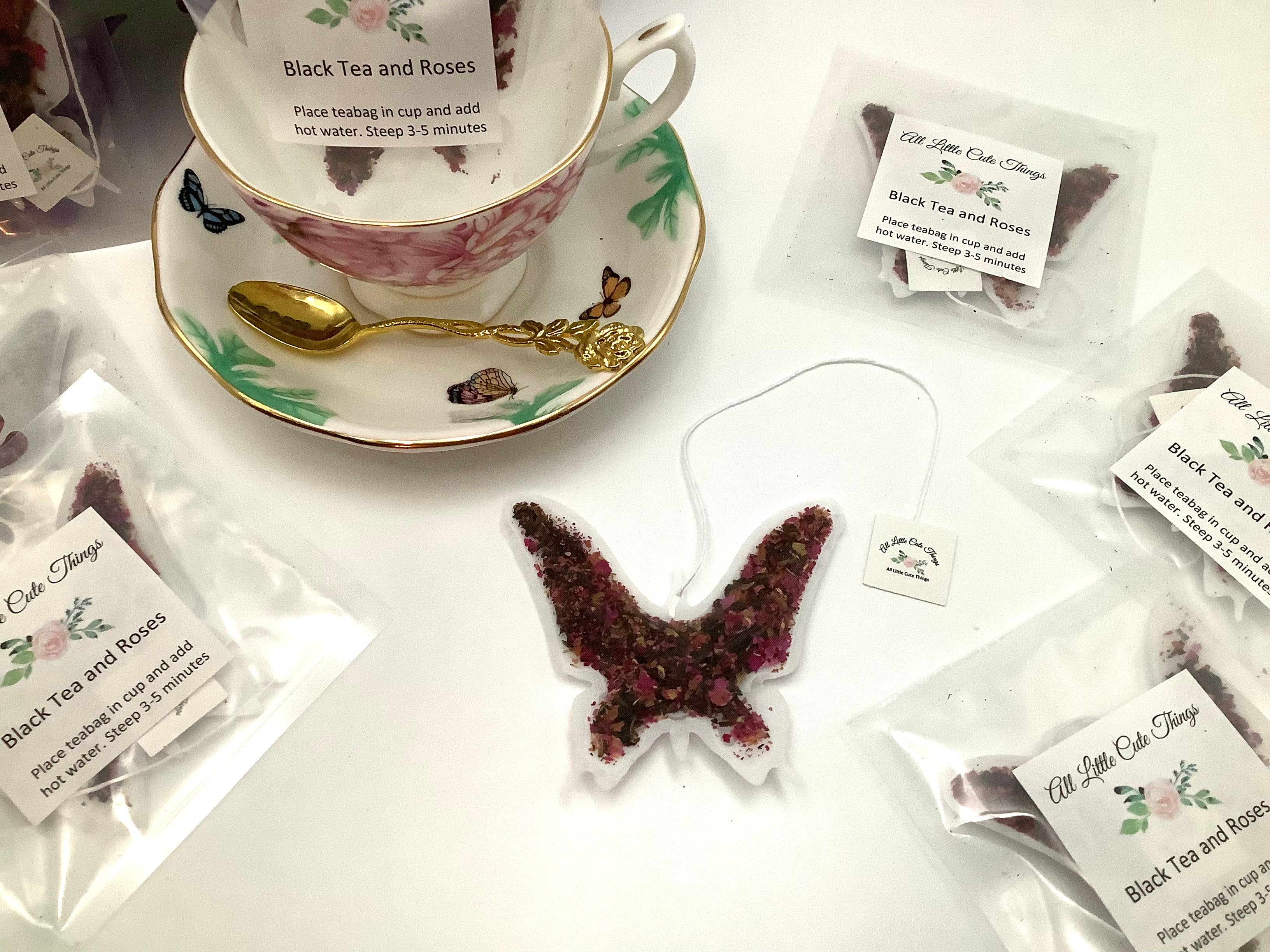 All Little Cute Things – wholesale Tea bags – Butterfly Black Tea and Roses, Gift Box with four packets3