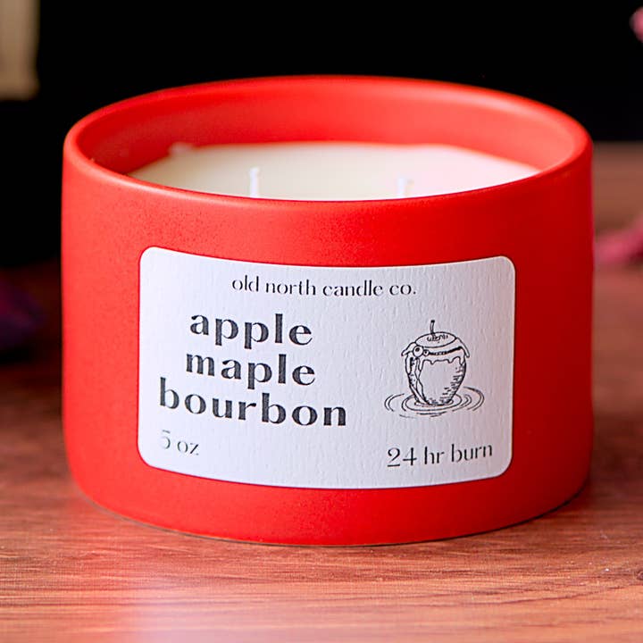 Apple Maple Bourbon - Bougie en céramique à base de mélange de soja de 5 oz pour la vente par Old North Candle Co