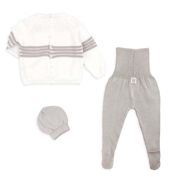 Minutus - Wholesale Clothing Set - Baby - Baby set in grey and cream Spot knit (3 pieces)3