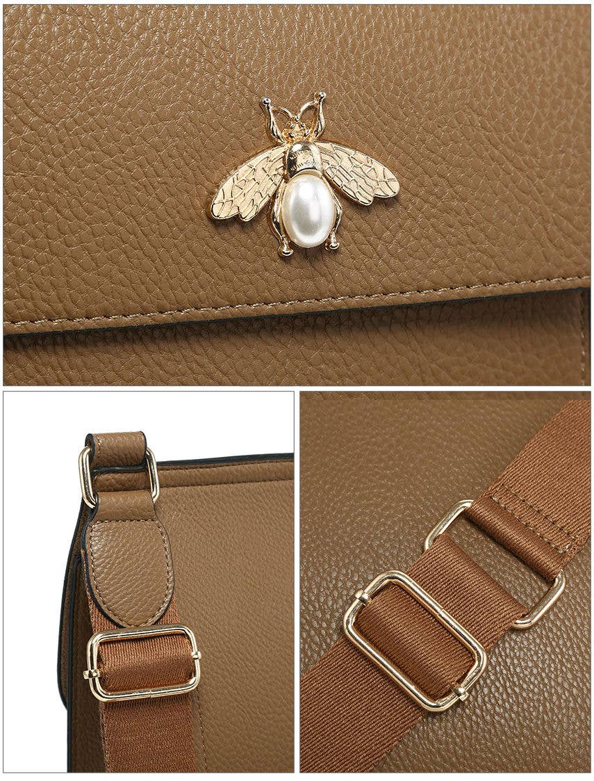 Papaya Fashion Ltd - Venta al por mayor Bandolera - Mujer - B23025-Bolso bandolera metálico con insignia de abeja perlado en la solapa7