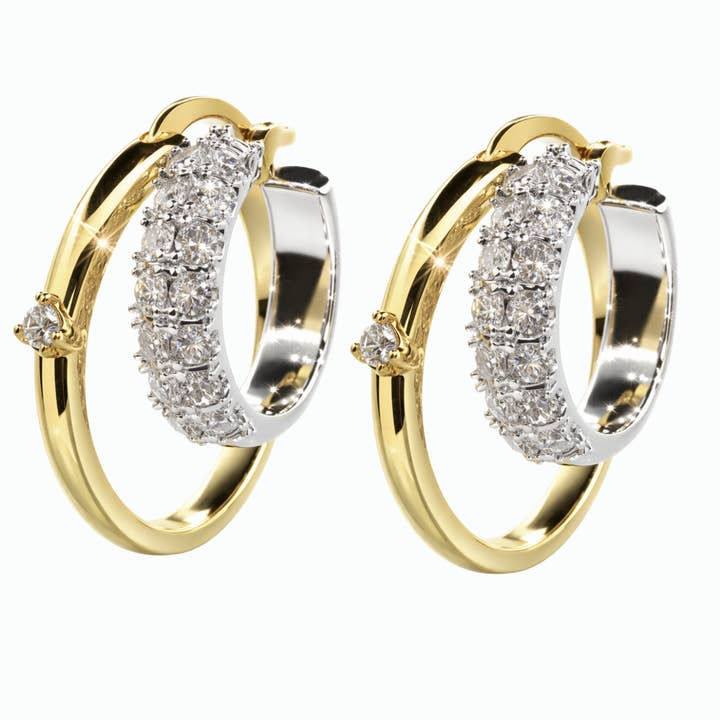 Boucles d'oreilles doubles en or rempli 18k pour la vente par Palace Fever
